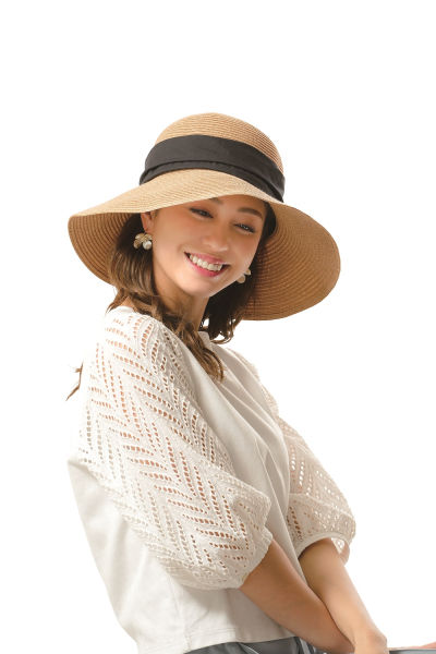 日本COOL抗UV涼爽亞麻式緞帶防曬帽